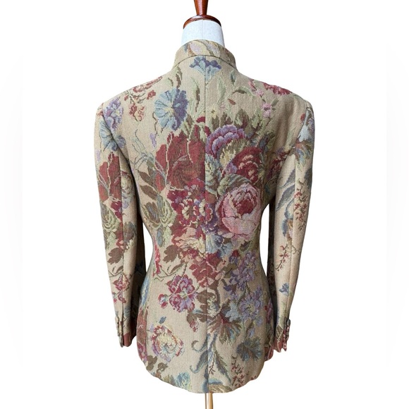 RARE Vintage Ralph Lauren Taupe Floral Tapestry Stand-Collar Blazer Size 6 - Picture 3 of 10